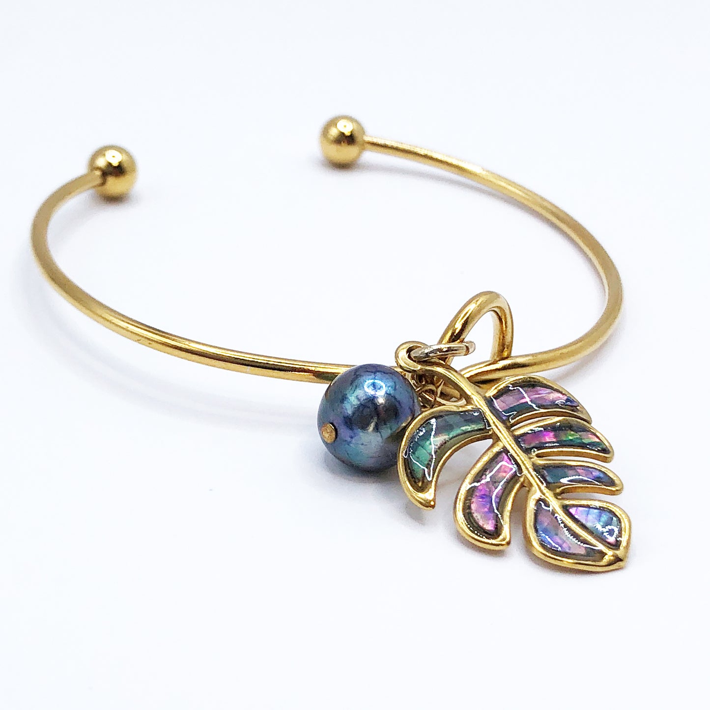 ラウンドブレスレット (モンステラ : ブルー)