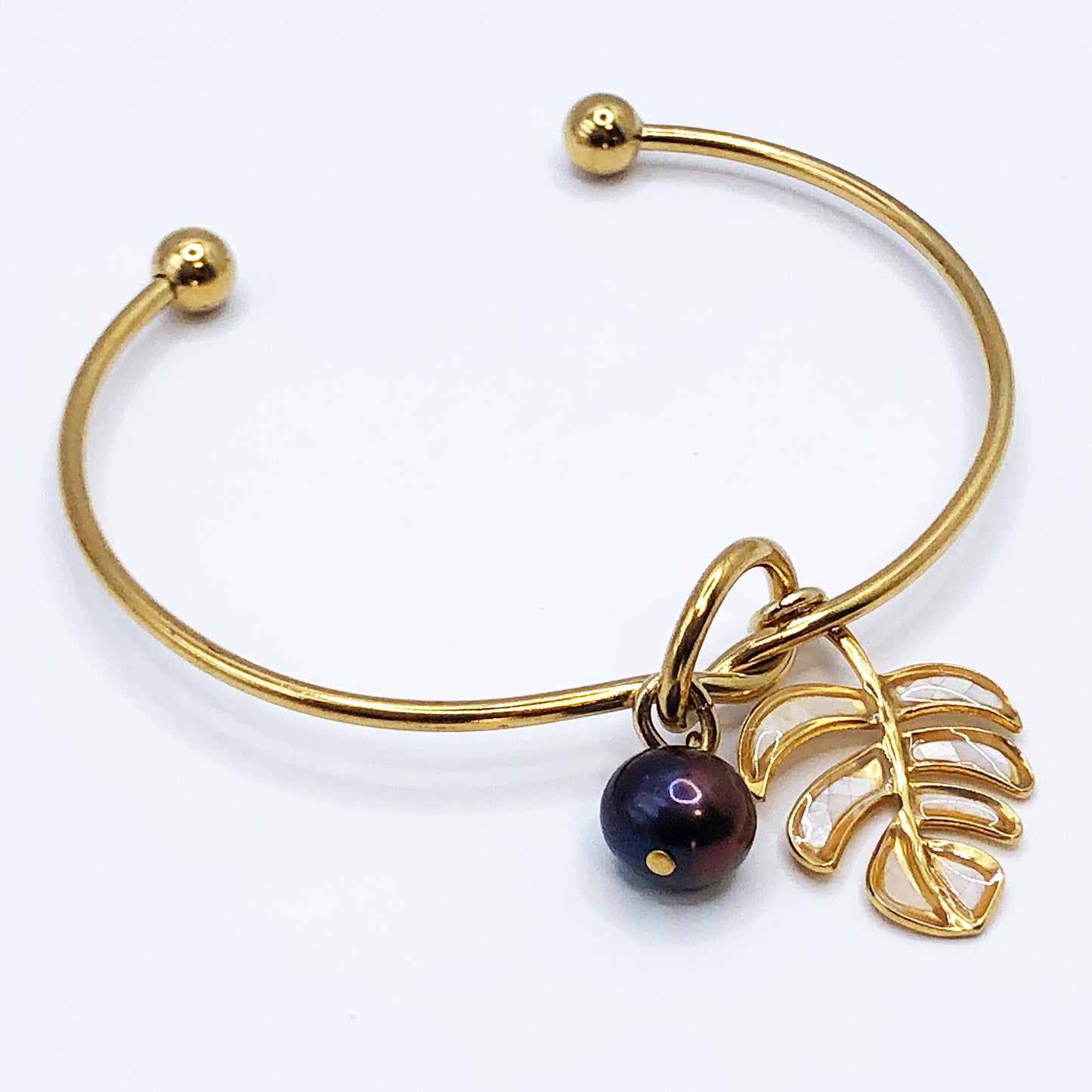 ラウンドブレスレット (モンステラ : ホワイト)