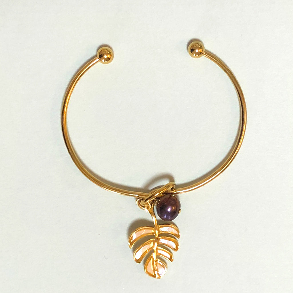 ラウンドブレスレット （モンステラ : ホワイト）