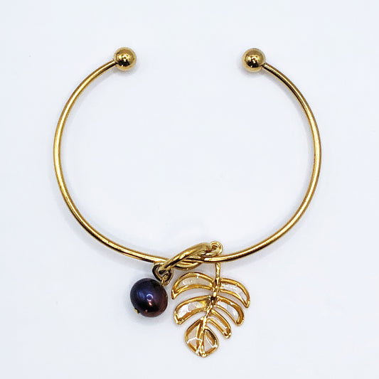 ラウンドブレスレット （モンステラ : ホワイト）