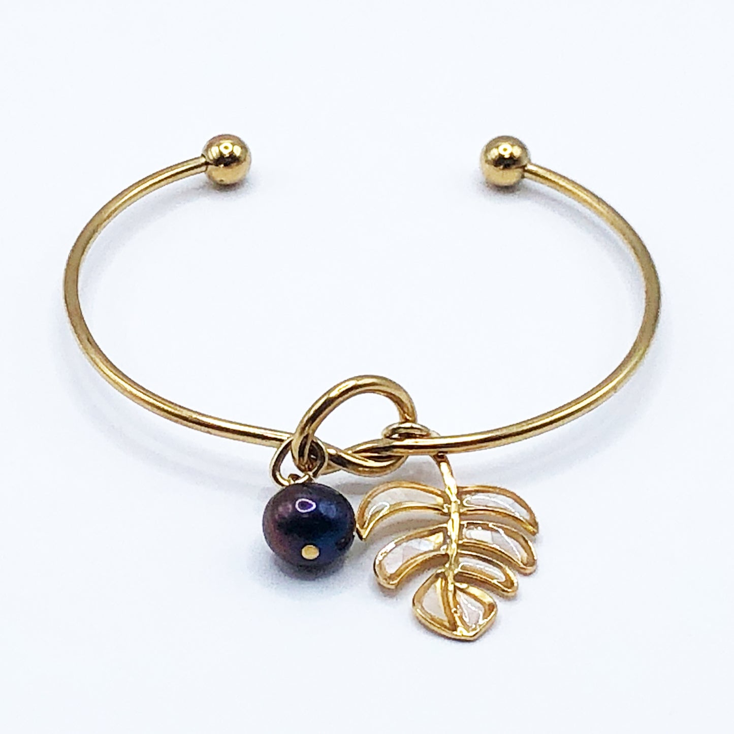 ラウンドブレスレット （モンステラ : ホワイト）