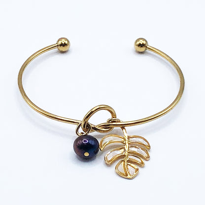 ラウンドブレスレット （モンステラ : ホワイト）