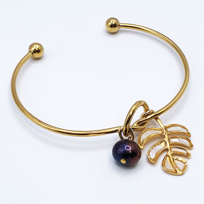 ラウンドブレスレット （モンステラ : ホワイト）